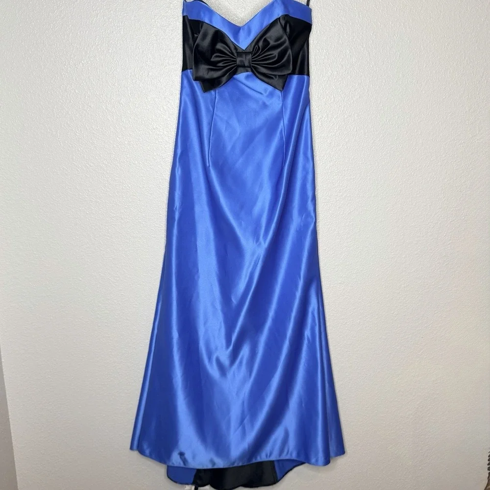 VTG Jessica McClintock Gunne Sax‎ Blue Black Satin Bow Prom Dress Y2K Size 3 XS